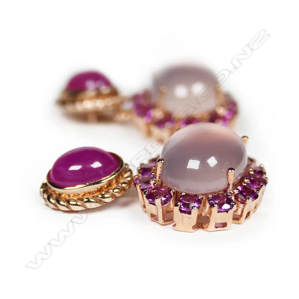 A pair of silver gilt, ruby and rose quartz earrings, Image 1++