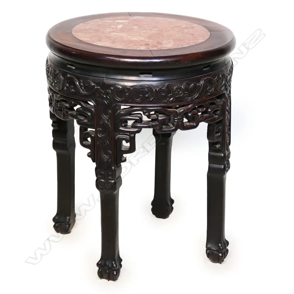 A Chinese rosewood and marble top side table, Image 1++