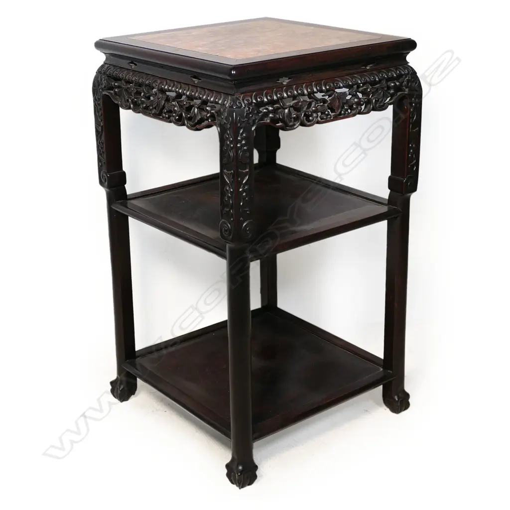 A Chinese rosewood and marble top side table, Image 1++