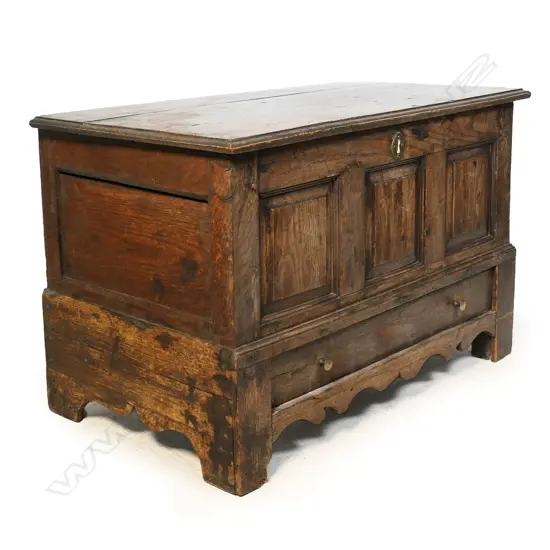 Small 19thC oak panelled coffer,