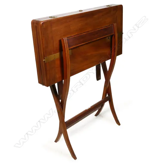 A late Victorian Mahogany folding campaign writing compendium desk table,