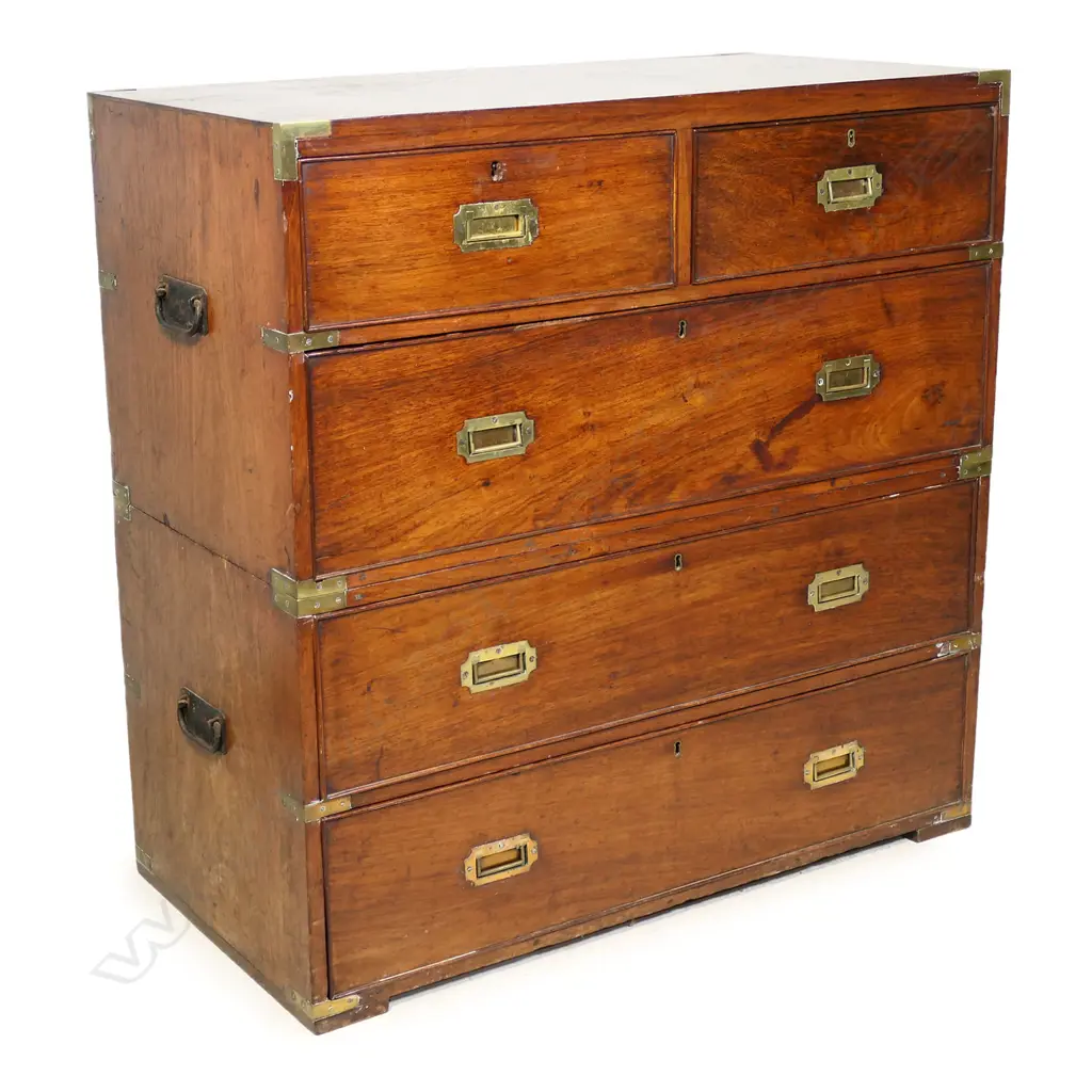 A Victorian brass bound mahogany campaign chest, Image 1++