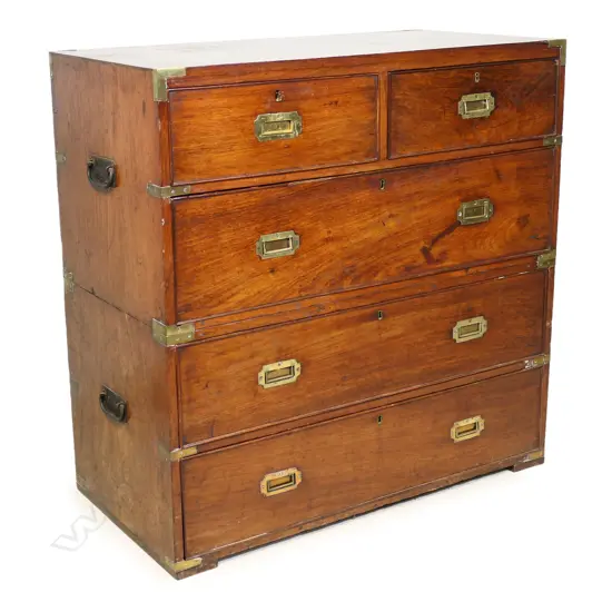 A Victorian brass bound mahogany campaign chest,