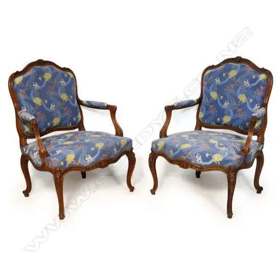 A pair of French bergère armchairs,