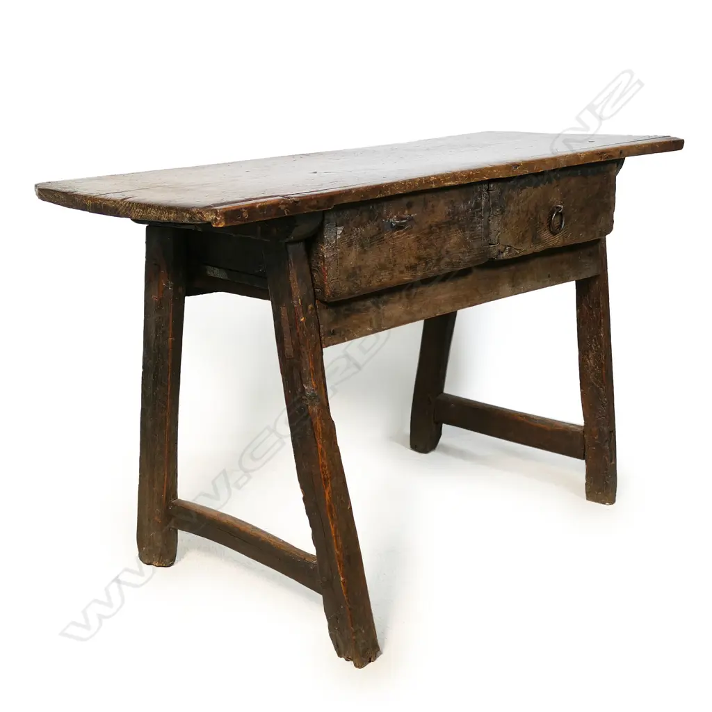 A primitive European fruitwood side table, Image 1++