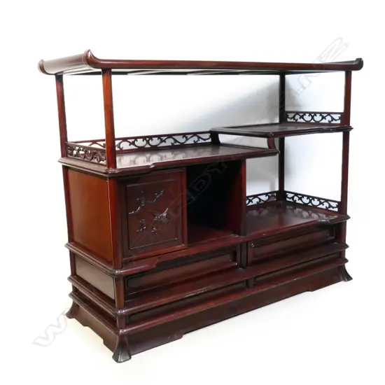 A quality heavy rosewood Japanese display cabinet,