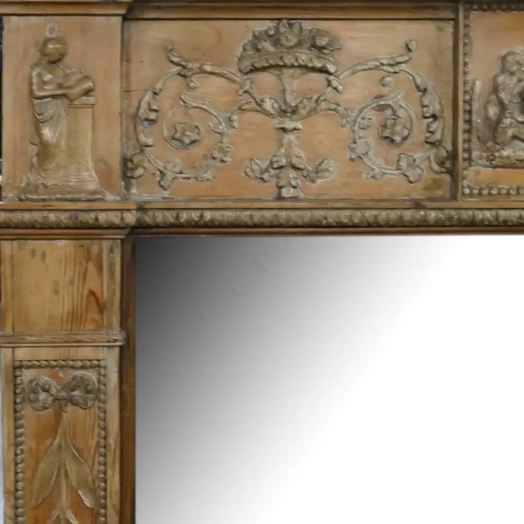 Late 18thC French Baltic Pine fire surround converted to overmantel mirror, Image 1++