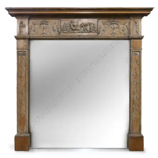 Late 18thC French Baltic Pine fire surround converted to overmantel mirror,