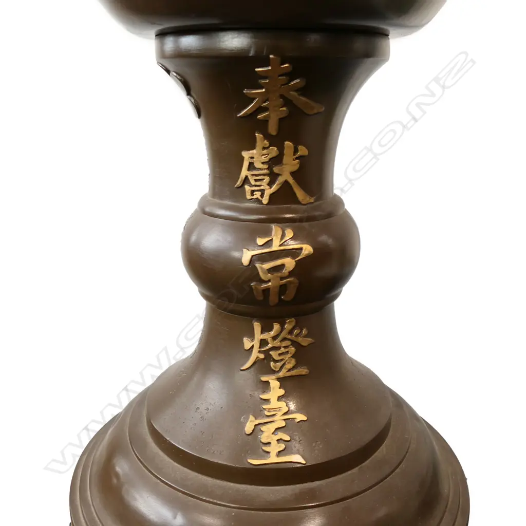 A Meiji Japanese bronze floor standing temple lantern on base, Image 1++