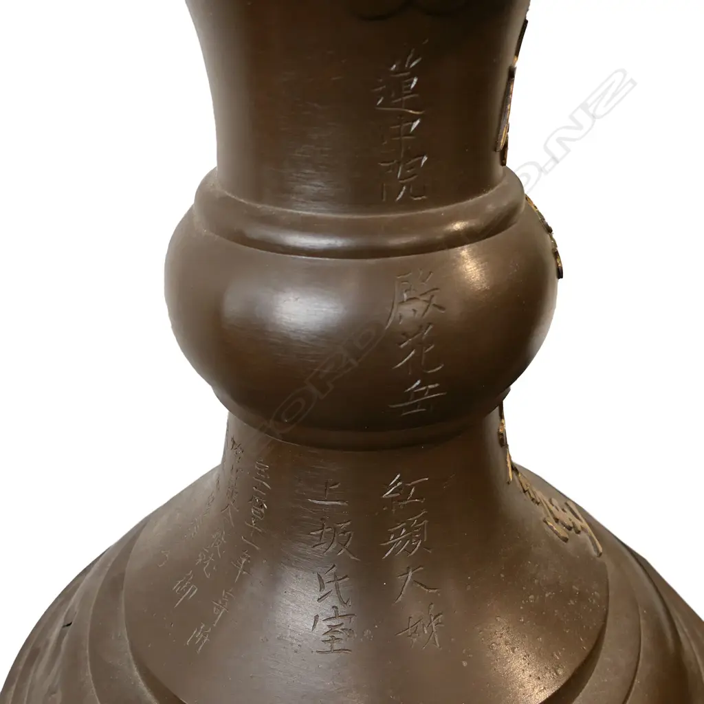 A Meiji Japanese bronze floor standing temple lantern on base, Image 1++