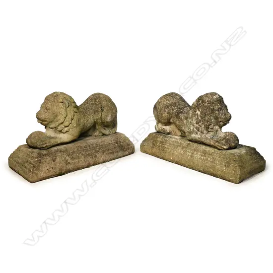 A pair of 19thC French stone lions,
