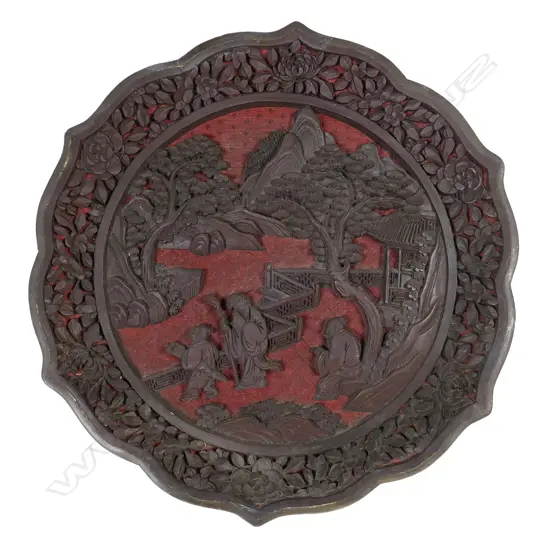 CHINESE CINNABAR LACQUER PLATE 230mm dia