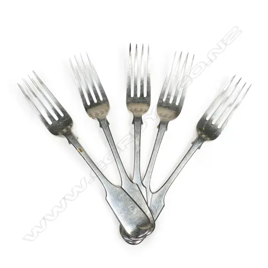 Five Victorian silver table forks,