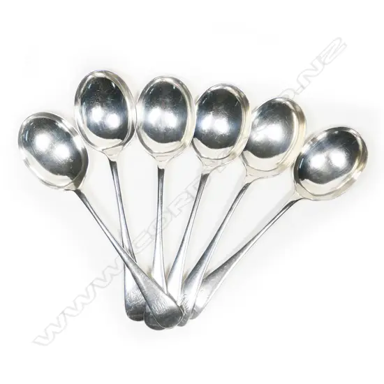Six Edwardian silver soup spoons,