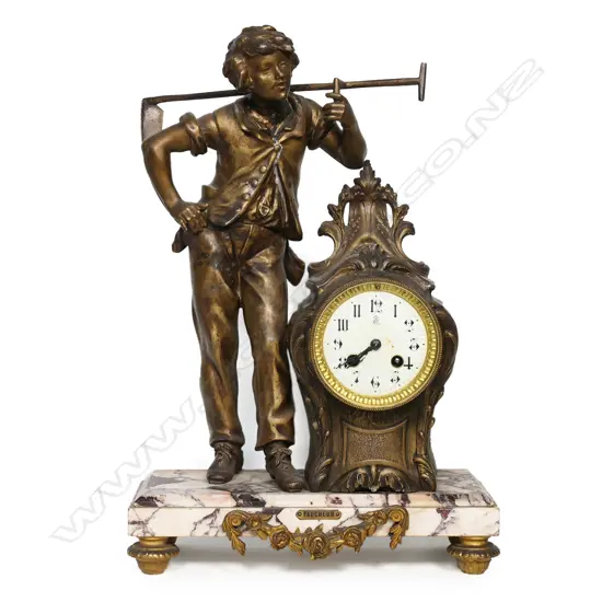 A 19thC French gilt spelter figural clock,