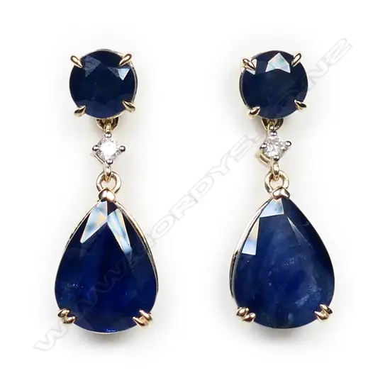 A pair of 14ct gold sapphire and diamond drop earrings,