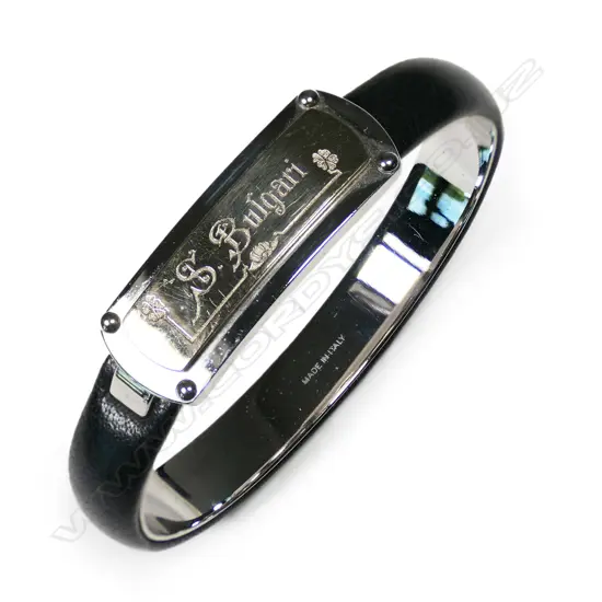 A Bvlgari buffalo leather and palladium plated bracelet,