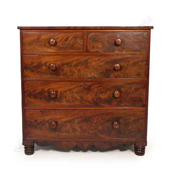 A good William IV flame mahogany five drawer chest,