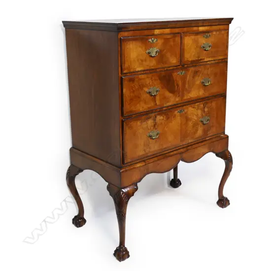 EDWARDIAN WALNUT CHEST ON STAND, (one leg separated due to old borer), 880 x 400 x 1220mm