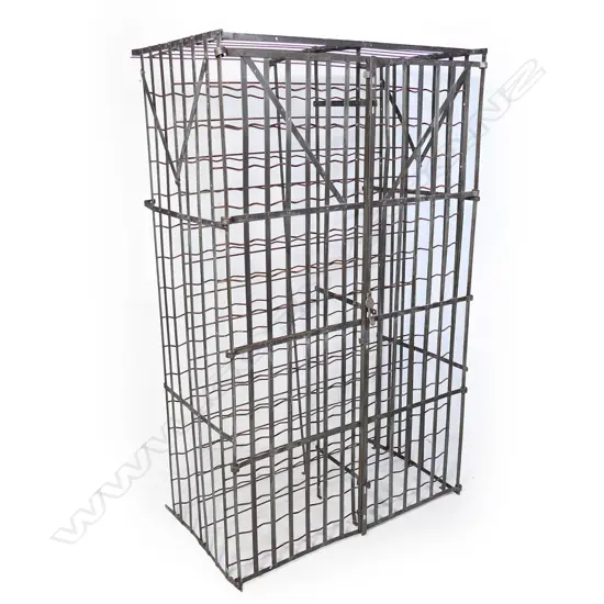 A large antique French steel wine cage,