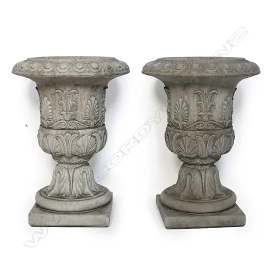A pair of fine concrete classical garden 'Ropley’ urns,