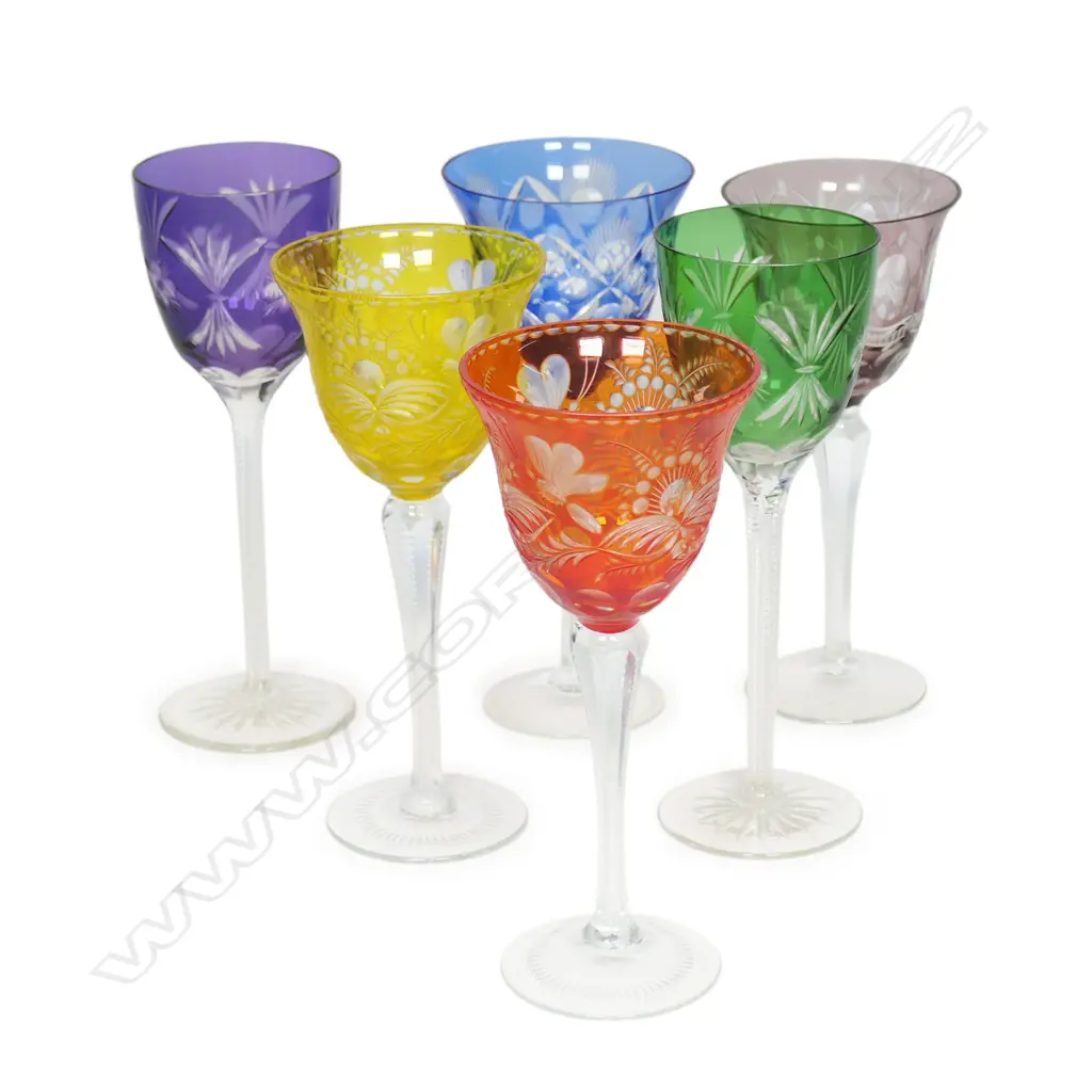 Six Bohemian long stemmed wine glasses, Image 1++
