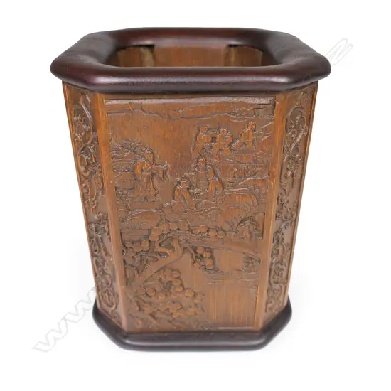 Carved Chinese octagonal shaped brush pot,