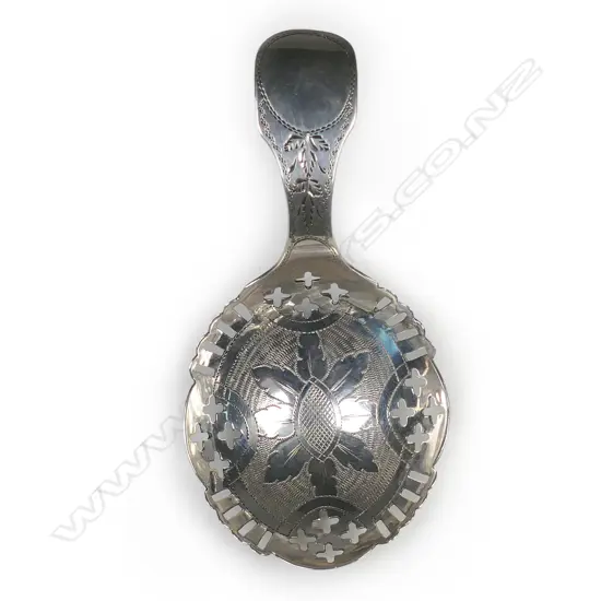 George III silver pierced and engraved caddy spoon,
