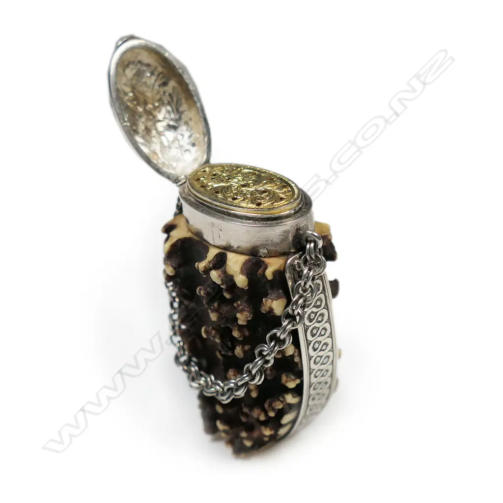 An uncommon 19thC Scottish silver and antler vinaigrette, Image 1++