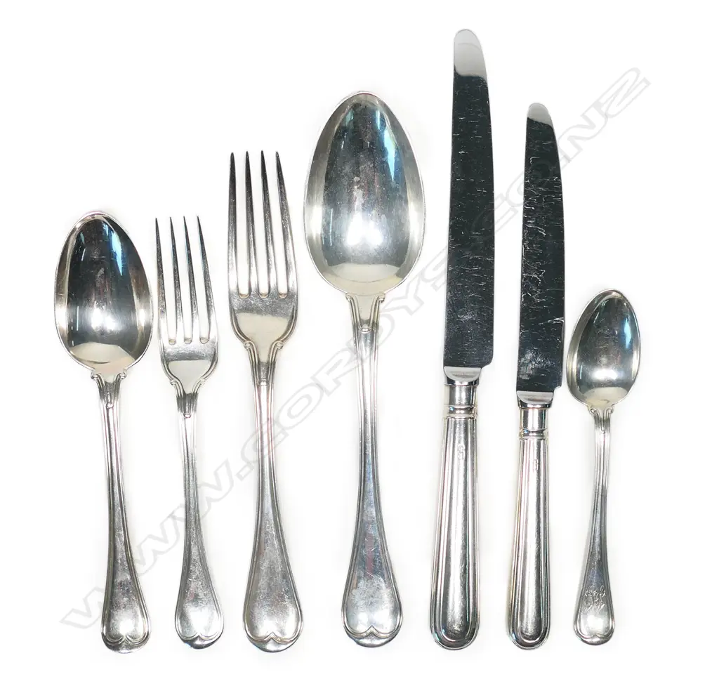 A Victorian silver Old English and thread twelve-person cutlery service: Image 1++