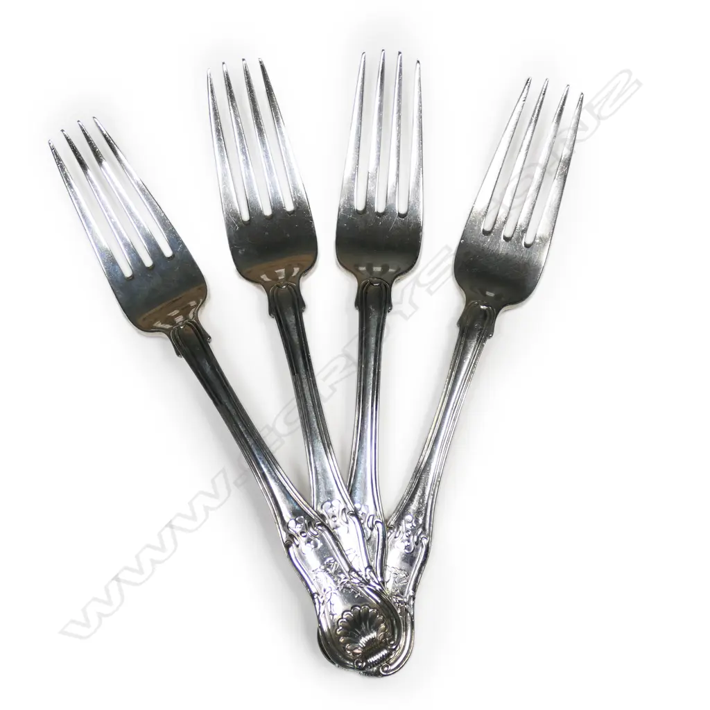 Four George IV Irish silver luncheon forks, Image 1++
