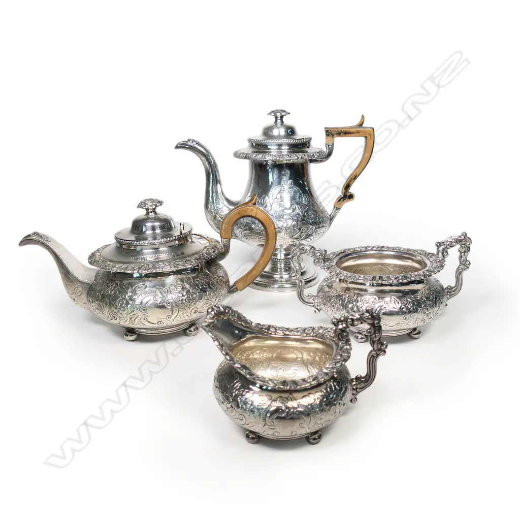 A Victorian Old Sheffield plate four-piece tea and coffee set, Image 1++