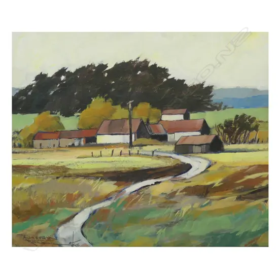 Russell Hollings (NZ 1948-) 'Farm Buildings',