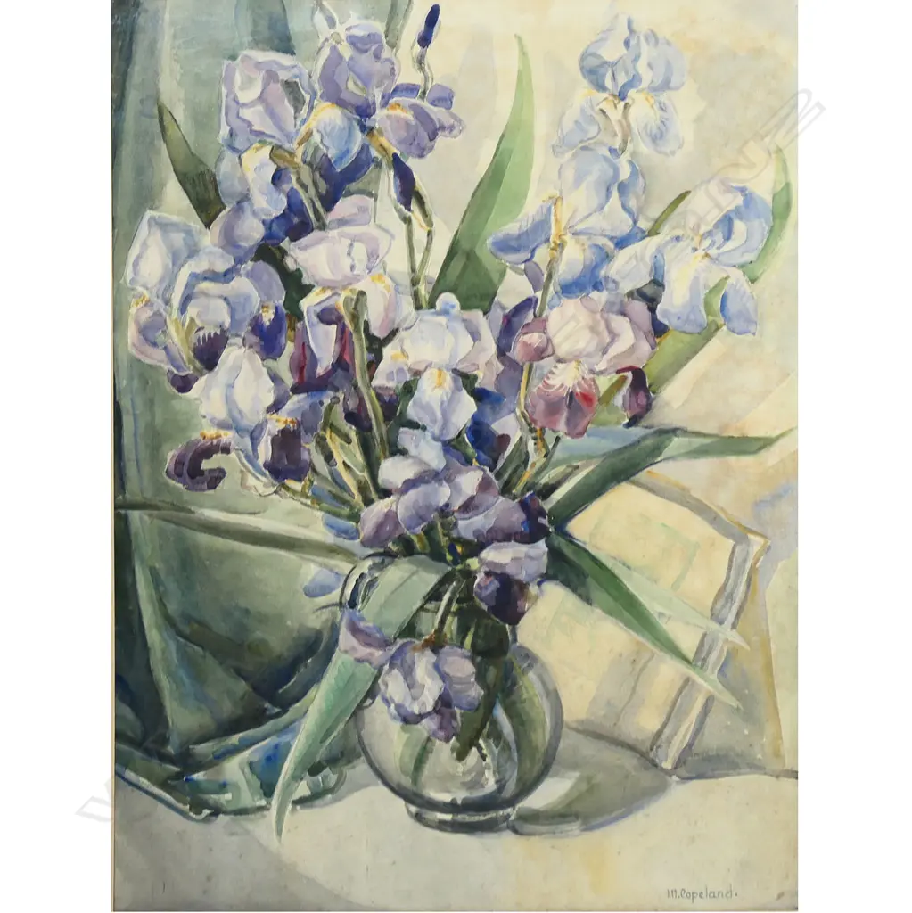 Ivy M Copeland (NZ 1888-1961) Still Life Irises, Image 1++