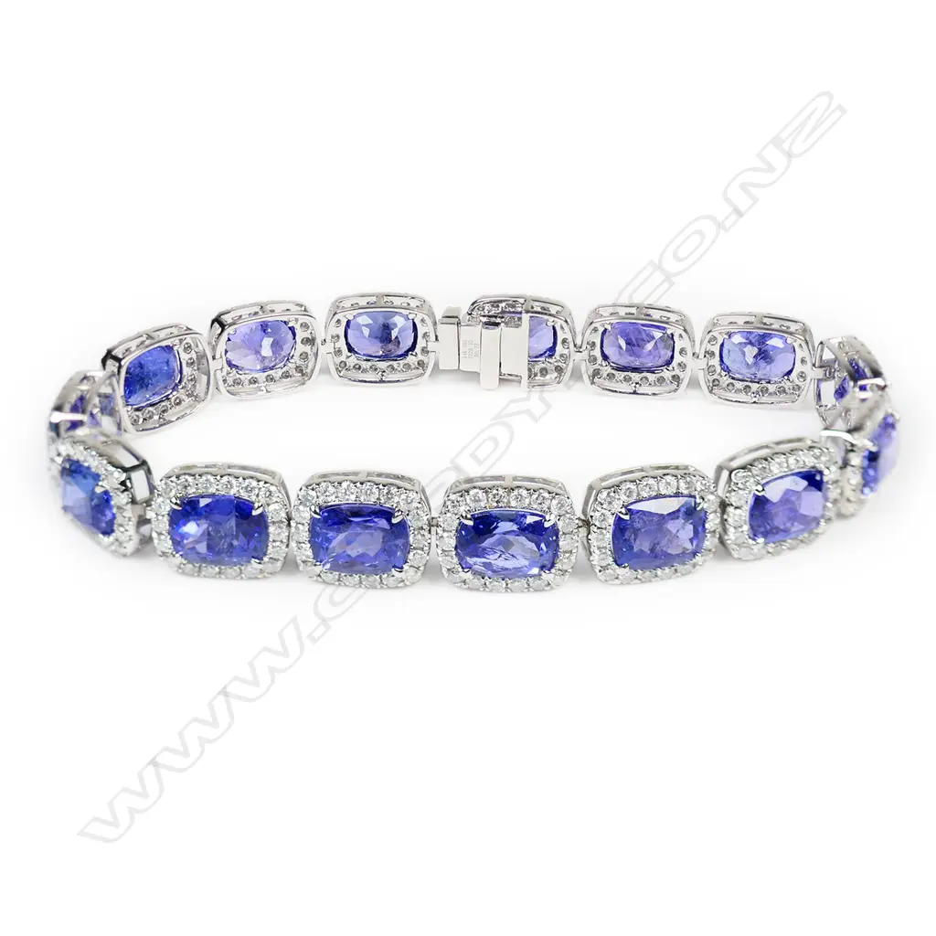A 14ct white tanzanite and diamond halo bracelet, Image 1++