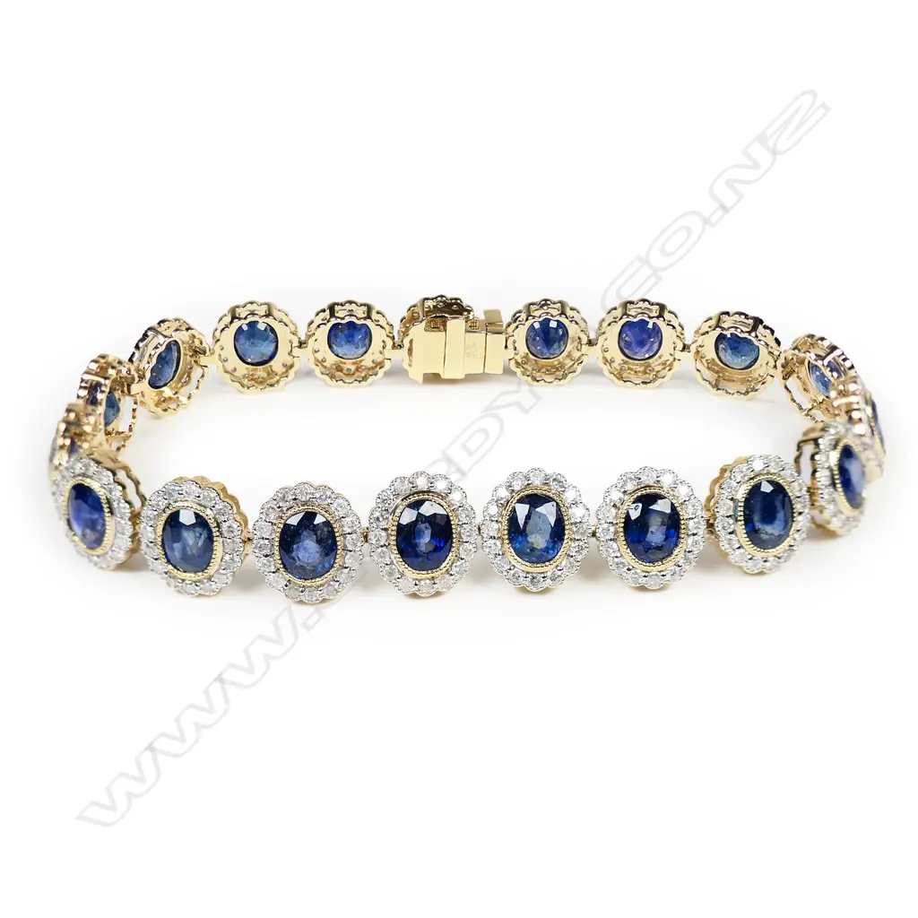 A 14ct gold sapphire and diamond vintage style bracelet, Image 1++