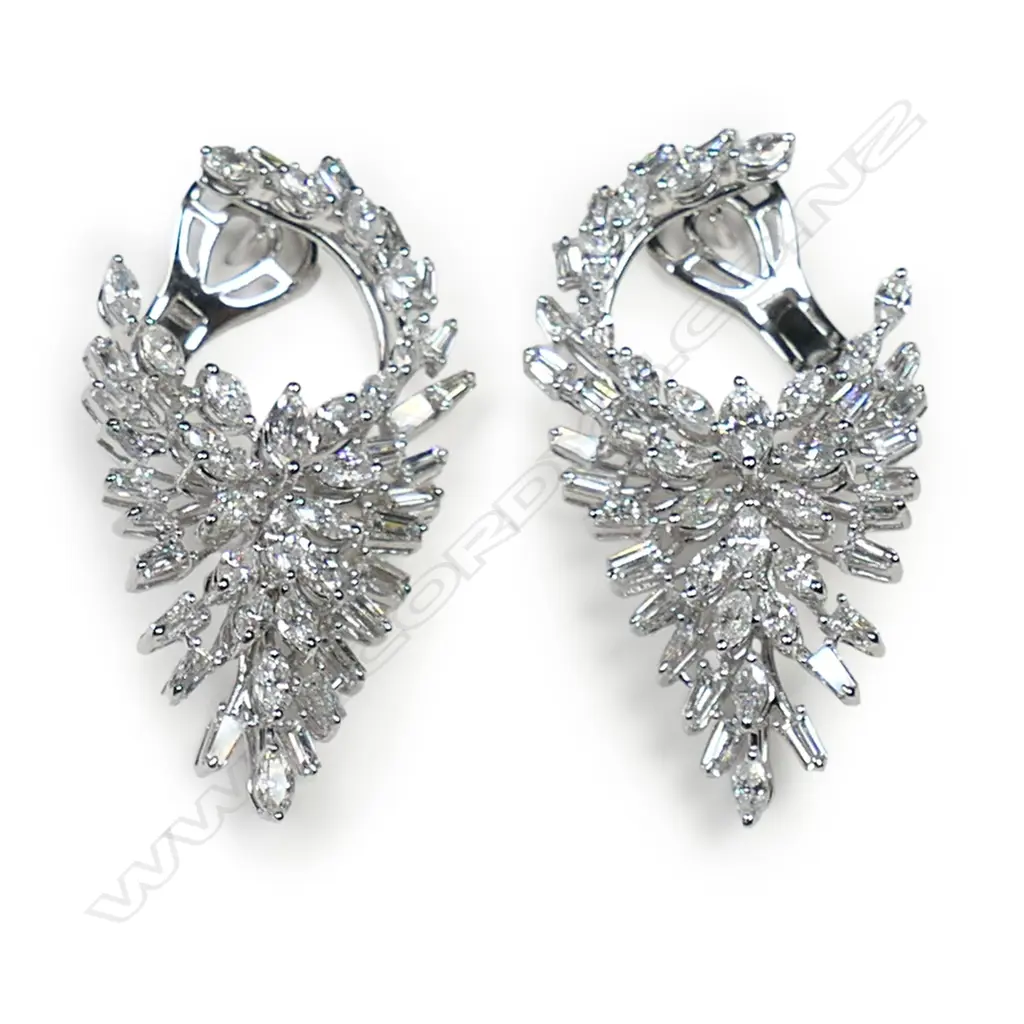 A pair of 18ct white gold and diamond earrings, Image 1++