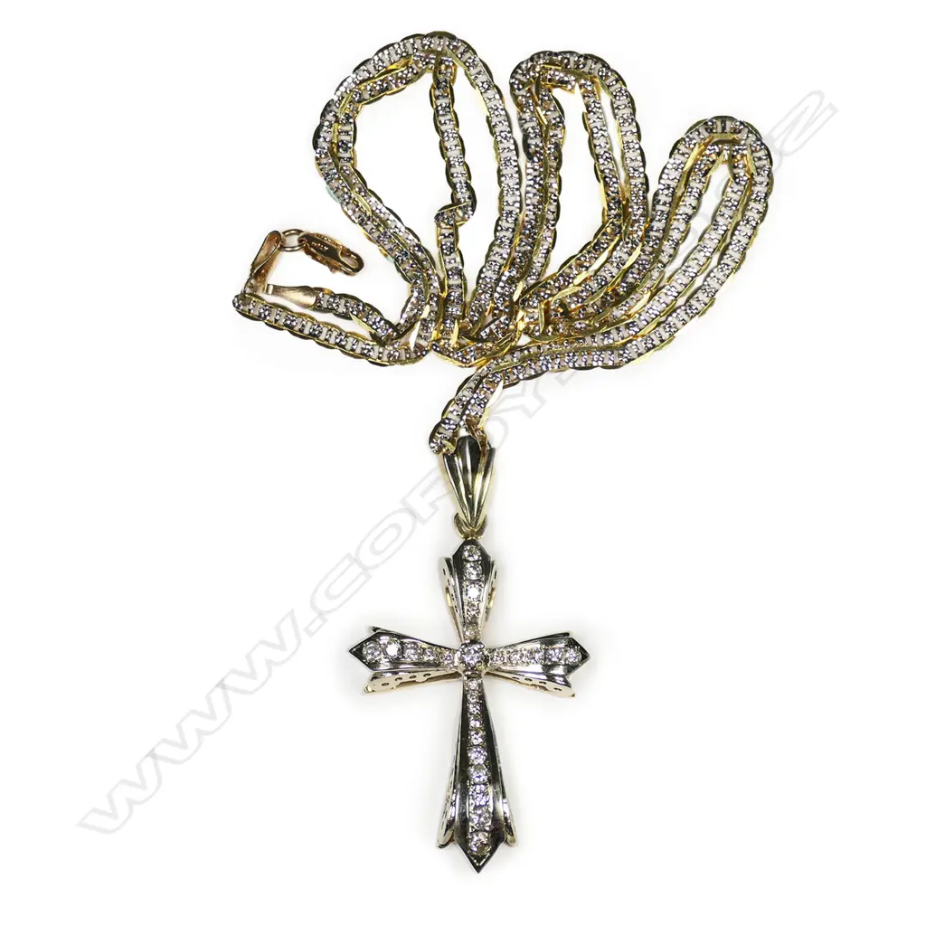 A 14ct gold and diamond cross pendant, Image 1++