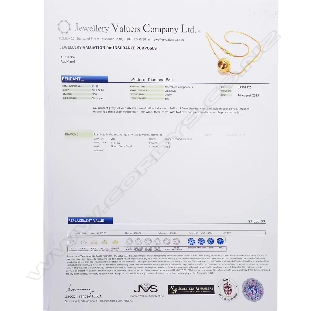 An 18ct yellow gold handmade diamond set ball on chain, Image 1++