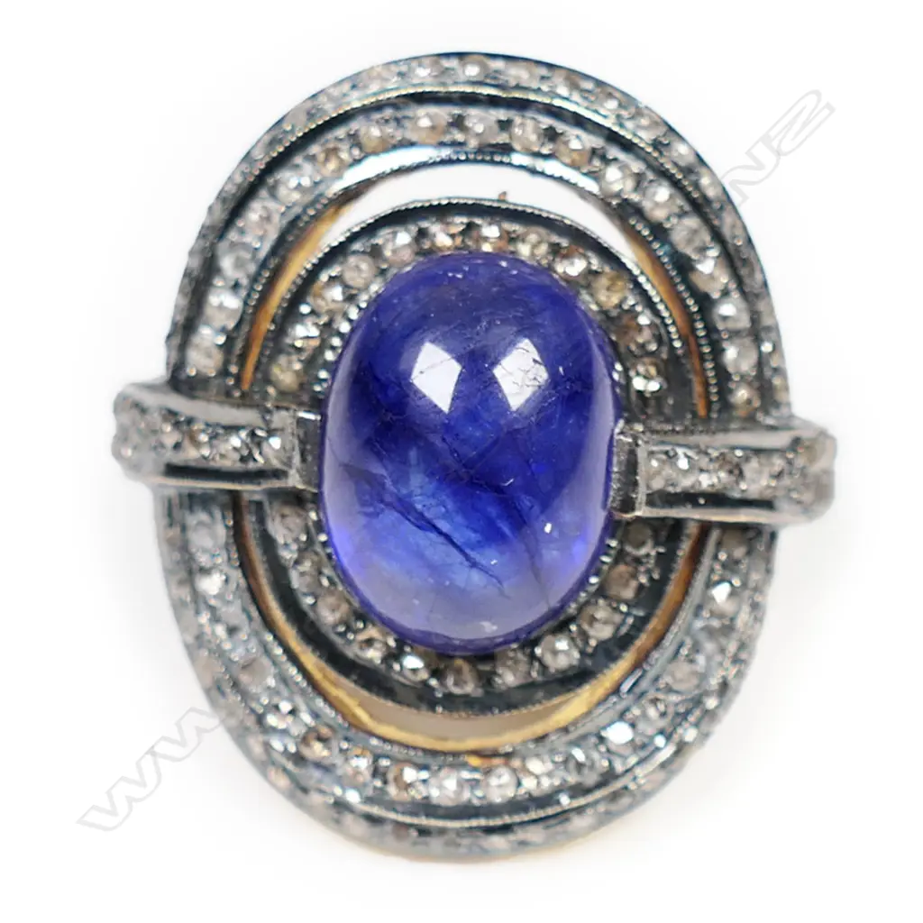 An impressive silver gilt diamond and sapphire ring, Image 1++