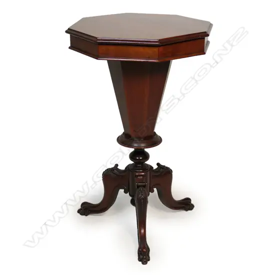 A Victorian mahogany pedestal sewing table,