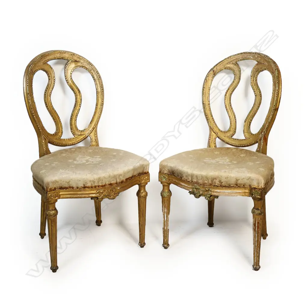 A pair of French late18th/early 19thC Louis XVI gilt salon chairs, Image 1++