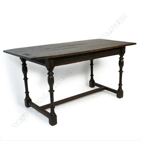 An oak Elizabethan style refectory dining table,