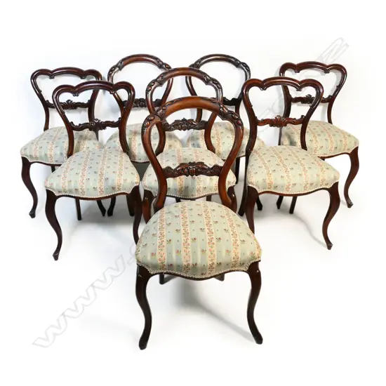 A harlequin set of eight Victorian dining chairs,