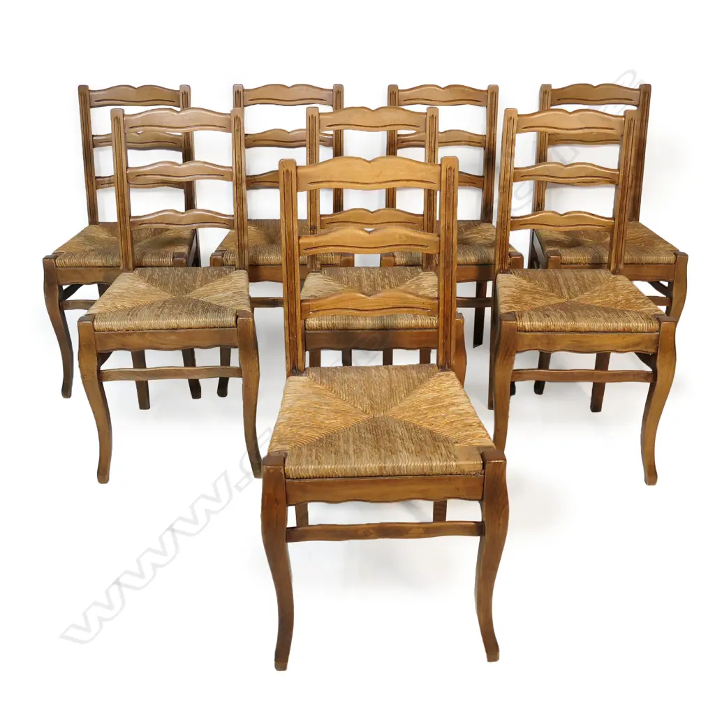 A set of eight 20thC French ladder back chairs, Image 1++
