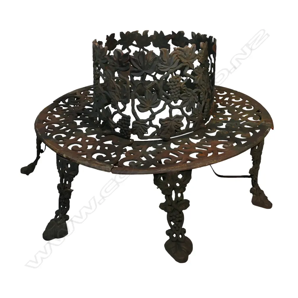 A 20thC Coalbrookdale style cast iron wrap around tree bench, Image 1++