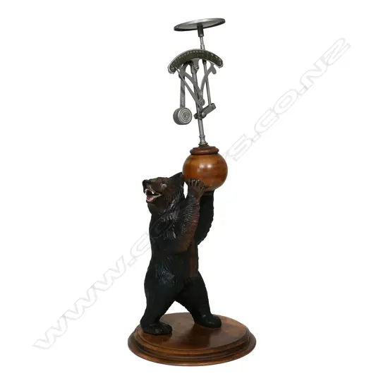 A c1900 Bavarian Black Forest carved bear figured postal scales,
