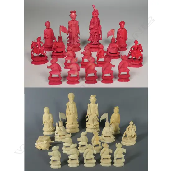 A 19thC Chinese finely carved ivory chess set,
