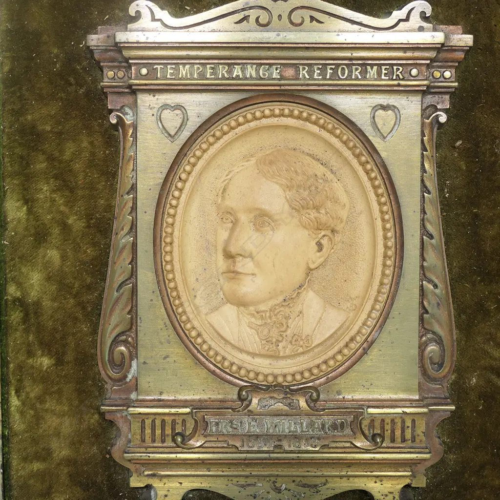 Three turn-of-the-century framed terracotta and brass memorial plaques, Image 1++
