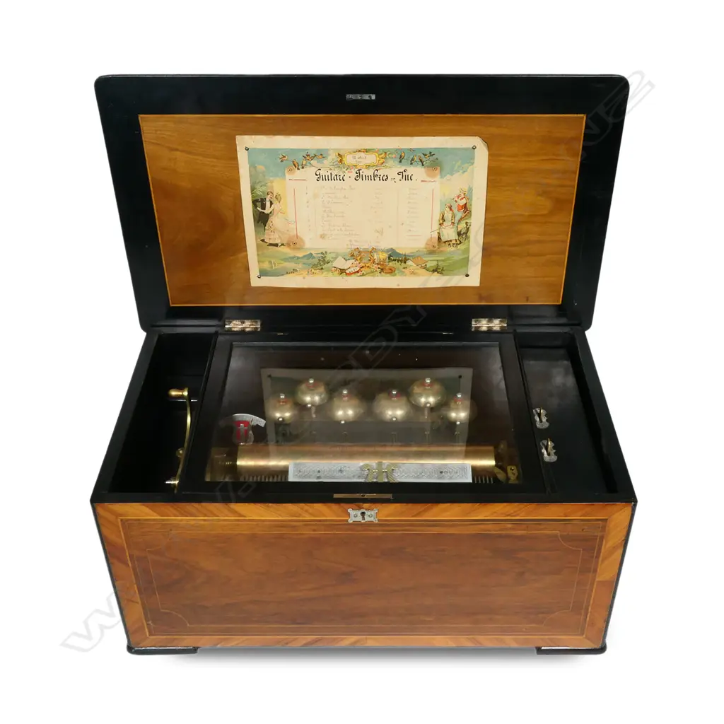 A large 19thC Swiss 12 airs music box, Image 1++